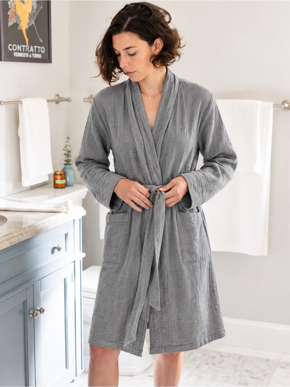 TOAST Soft Faced Cotton Gown Robe Gray Belted Lagenlook Slow Fashion S